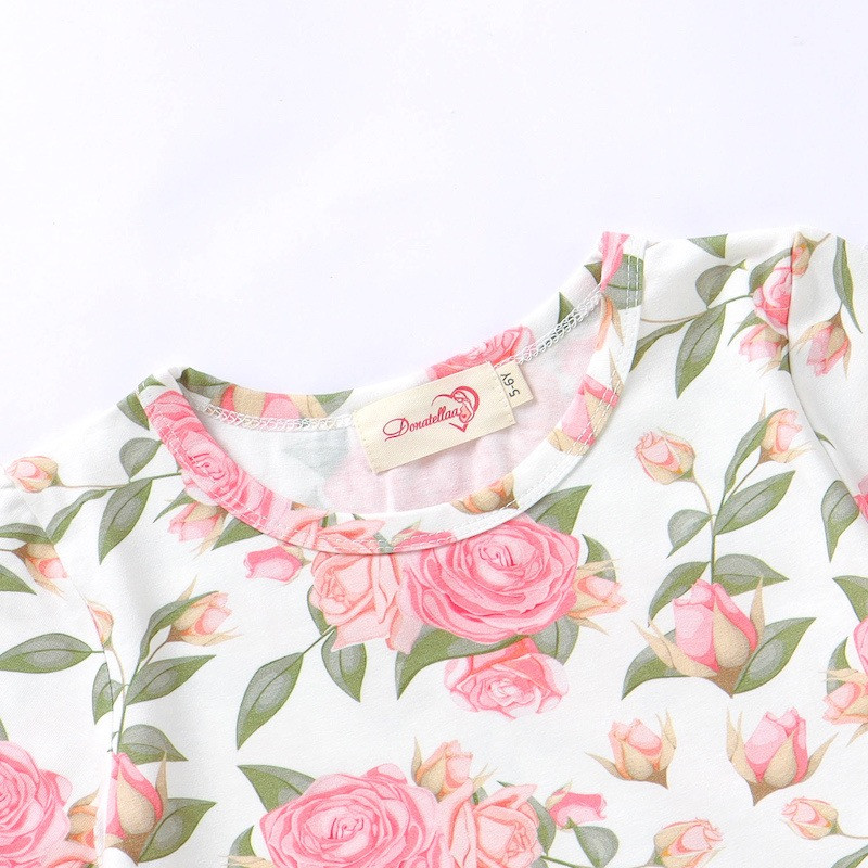 Rose Design Organic Cotton Girls Twirl Dress 2Y-10Y short sleeve 